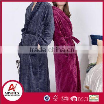 Warm flannel fleece unisex long bathrobe for home