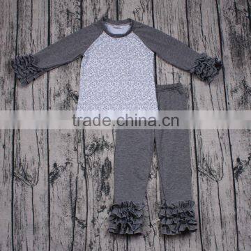 Baby girls long sleeve boutique outfits icing pants 2pcs clothing set grey color simple design cheap clothes online for kids