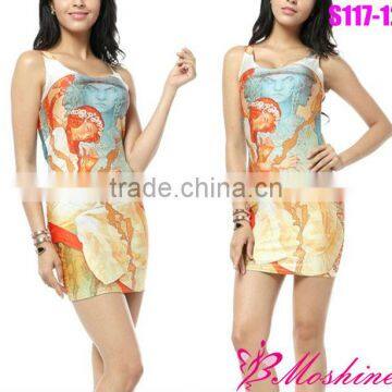 2013 New Women's Digital Print Dress Statue and Girl Package Hip Casual Dress