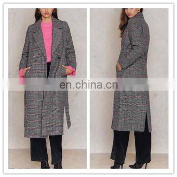 Autumn New Double Breasted Plaid Ladies Long Coat Design Women Wool Coat