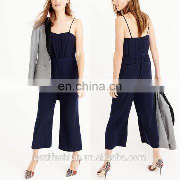 2016 OEM Service Latest Design Pleated Front Chiffon Spaghetti Strap Fashion Women Jumpsuit