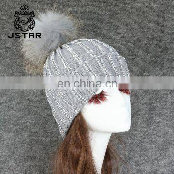 Best Choose Pom Beanie Handmade Hat Knitted Cap With Raccoon Pompom