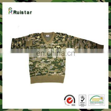 Wool & Acrylic V Neck Military Sweater For Men