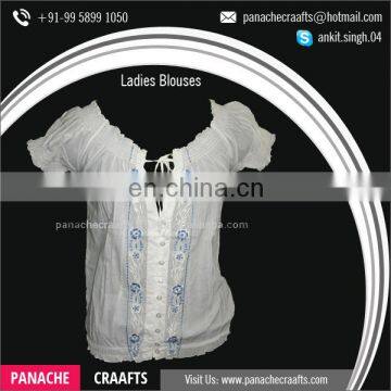 Widely Selling Cotton Material Ruffle Blouse Tops Women photo-4