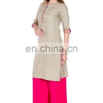 Premium Quality Viscose Fabric Knee Length Embroidered Lady Kurtis photo-3