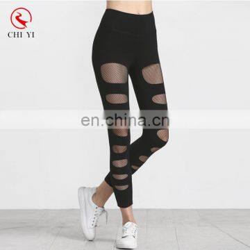 Fishnet Lined Ripped Fitness Leggings For Women