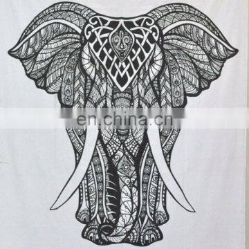 Indian Elephant Mandala Tapestry Wall Hanging Vintage Cotton Bedspread Throw Table Cloth Decor Size 60 x 90 Bohemian Bedspreads