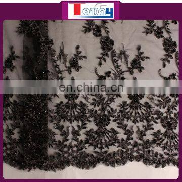 ivory beaded lace fabric with Embroidery design for wedding and party