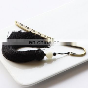 China style custom engraved logo bookmarks black antique metal bookmarks with fringe decoration