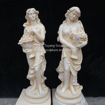 Classic Colored Garden Statue Marble Four Season Lady Sculpture With Grapes