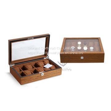 Personalized Custom High Quality Mens Watch Display Boc 12 Slot Luxury  Wooden Design Watch Storage Box With Glass Lid