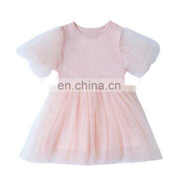 X1260/Sweet fashion solid one to six years baby girls puff sleeve dress with lace