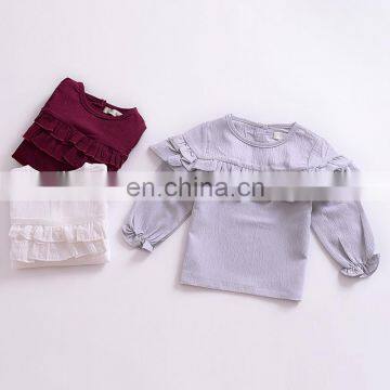 Children'S Clothing Manufacturers Girls Tops Plain Long Sleeve Ruffle Baby Girl Tops