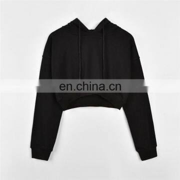 Hot Selling OEM Custom Logo 100 Cotton Terry Womens Blank Cropped Top Hoodie photo-6