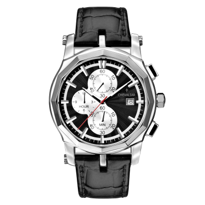 Stainless Steel Fashion Multi-function Watches Man Genuine Leather Quartz Chronograph Watch photo-2