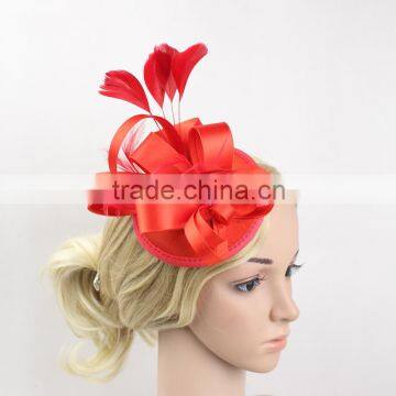 Wholesale 6 Color Feather Satin Fascinator Hair Clip Wedding Cocktail Hat photo-2