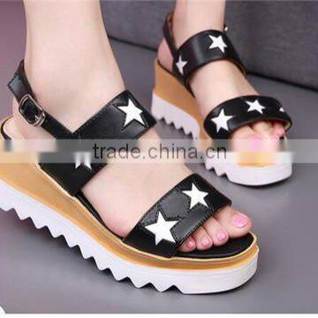 2016 New Design Comfortable Ladies Female Woman High Heel Platform Genuine Cow Leather Sandals With Stars Decoration photo-4