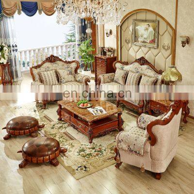 European wooden hand carved fabric antique sofa set furniture living room sofas set