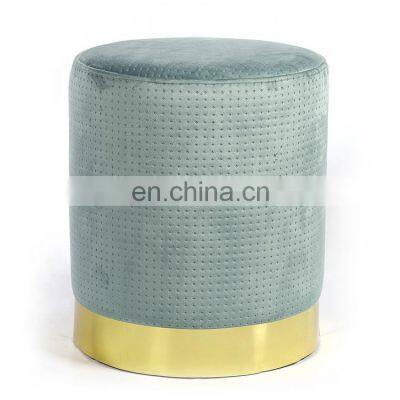 Modern Style Green Mdf Velvet Fabric Foam Iron Gold Metal Base Foot Stool Ottoman For Wedding