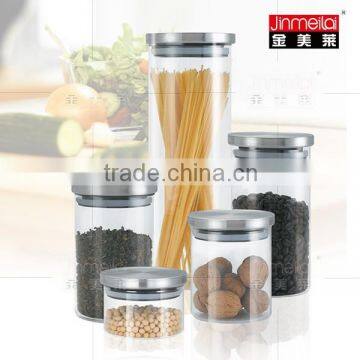 glass cansiter with metal cap,glass storage jars for food,Glass bottle with Stainless Steel Lid ,Borosilicate glass Canister