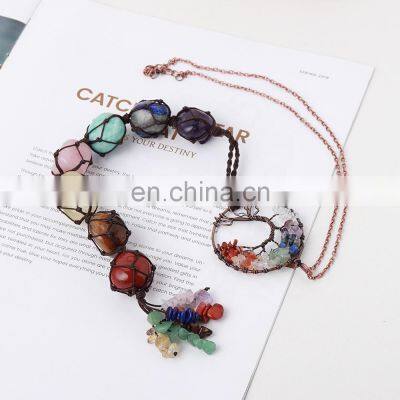 Natural Crystal Gemstone Car Accessories Amethyst Pendants Semi-Precious Crafts 7 Chakras Stones Healing Crystals Tree of Life