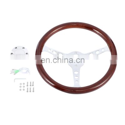 Universal Car Vintage Wooden Steering Wheel, Wood Rim Steering Wheel Flat Wood Finish Steering Wheels