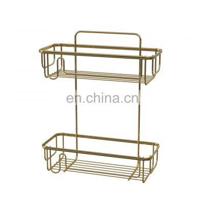 2 Tier Stainless Steel Wire Rack Wall Mounted Adhesive Magic Sticker Bathroom Storage Shelf Rack photo-4