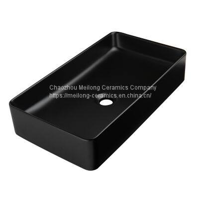 Modern Style 24-inch 61 cm Bathroom Matte Black Ceramic Vessel Sink Countertop Rectangle Matte Black Wash Basin photo-3