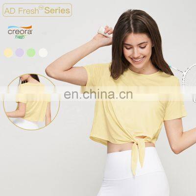 Quick Dry Sports Breathable Lightweight Tshirts Factory Sales Yoga Side Slit Crop Fit Tops