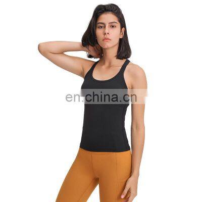 Nude Feeling V Beauty Back Workout Training Sportswear With Pads Yoga Fitness Women Tank Tops