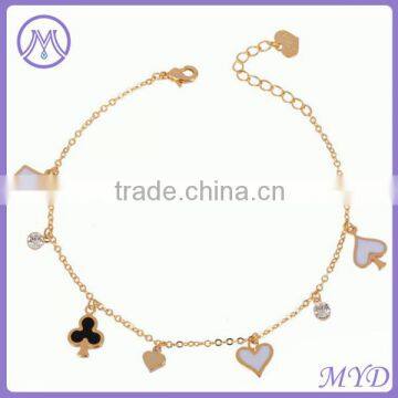 Fashion Jewelry Gold Plated Hand Enamel Heart Love Valentines' Day Girls Charm Anklet