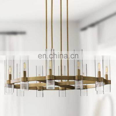 Modern copper industrial style chandelier lighting fixture clear glass shade for living dining room kitchen island foyer lobby