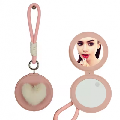 New Design Round Pocket Cosmetic Mirror With Rope Cute Style Travel Mirror PU Leather Magnify Compact Makeup Mirror Customized photo-5
