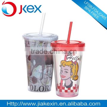 Plastic double wall tumbler with removable paper insert