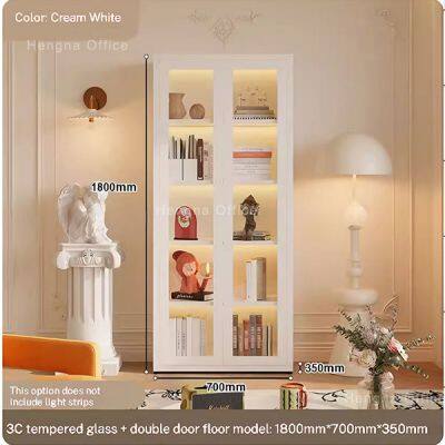 HN-3D Dust-proof Metal Showcase, 3C Tempered Glass, Hobby Shop Action Figure Collectible Storage for Living Room with Slim Frame and Safety Straps