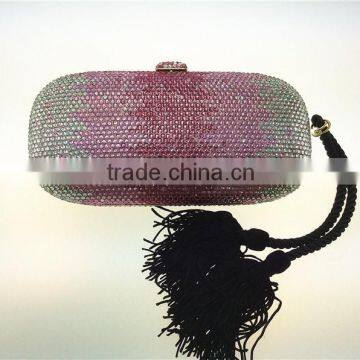 Women HANDMADE multi color crystal diamond evening bags,fashion luxury handbag with tassel