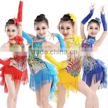 Hot Sexy Fringe red children Latin Dance Dress For Girls Tassel Salsa Kids Ballroom Dresses Tango Costume