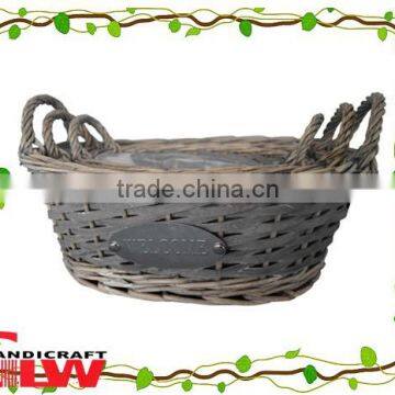 Set of 3 wood chip and willow garden basket,willow flower pots with plastic lining