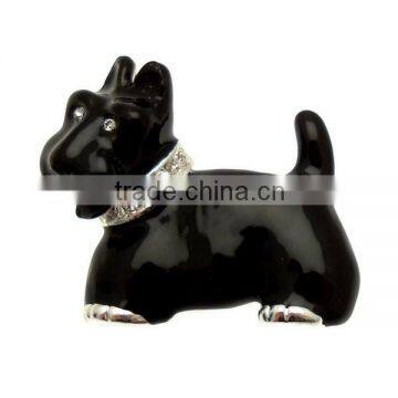 Wholesale 3.3*3cm Crystal Black Enamel Dog Brooch