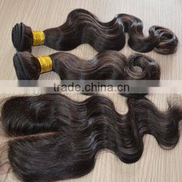 Full cuticle 6A noble high silky hair natural color no shedding no tangle body wave virgin peruvian hair with lace closure