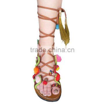 New model fashionable leather shoes from India soft flat sandals and slippers