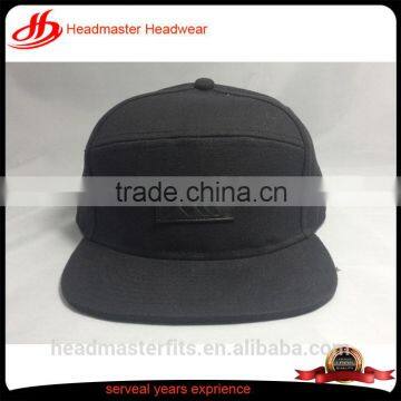 custom cheap 7 panel wool flat brim leather patch snapback cap