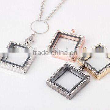 2015 Fashion Jewelry Wholesale Quality Plated Living Memory Silver Square Magnetic Locket