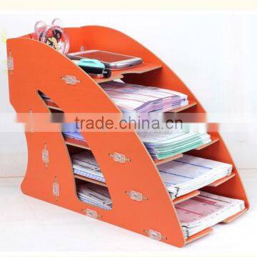 High quality modern wooden Magazine Rack design, 2015 hot modern recycled wood desktop, desk organizer for office