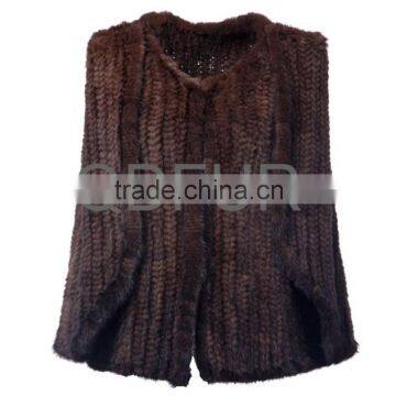 QD80559 Natural Black Brown Knitted Mink Fur Long Shawl and Cape White Color Customized photo-4