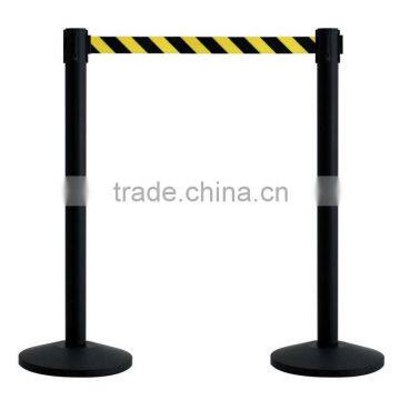 Retractable double aluminum post barrier with black strap