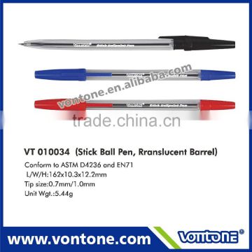 NON MOQ promotional stick ball point pen translucent barrel