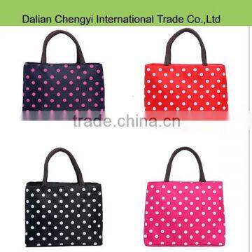 Popular waterproof nylon multicolor dot printed lunch bag for office