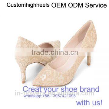 OEM ODM lace upper women heels middle heel eleglant women shoes