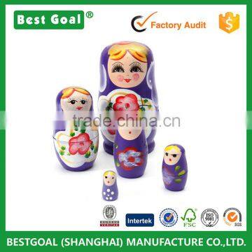 Hand painted Home decoration for spring New Lovely Red Russian Nesting Matryoshka 5Piece Wooden Doll Set